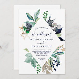 Modern Nautical Greenery Diamond All in 1 Wedding Invitation