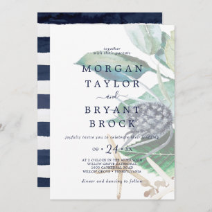 Modern Nautical Greenery Faded Wedding Invitation