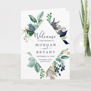 Modern Nautical   Greenery Folded Wedding Programme