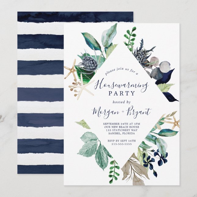 Modern Nautical | Greenery Housewarming Party Invitation (Front/Back)