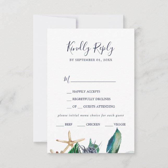 Modern Nautical | Greenery Menu Choice RSVP Card (Front)