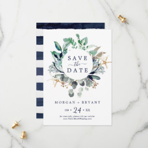 Modern Nautical   Greenery Save the Date Card