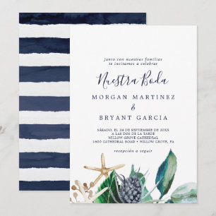Modern Nautical   Greenery Spanish Nuestra Boda Invitation