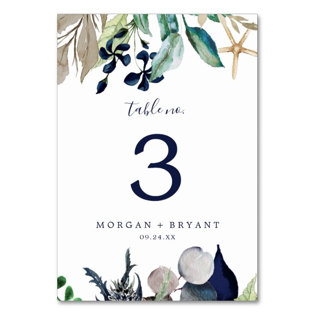 Modern Nautical | Greenery Table Number (Front)