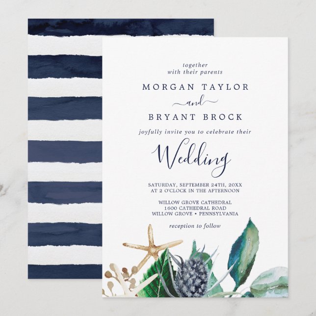 Modern Nautical | Greenery Wedding Invitation (Front/Back)