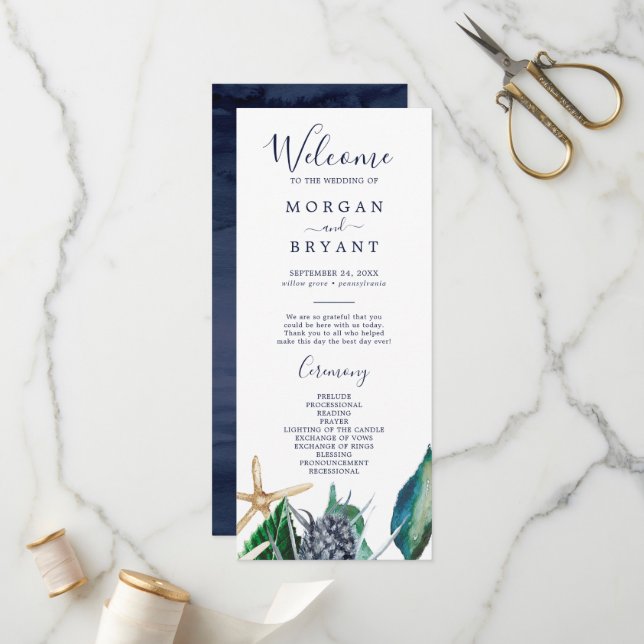 Modern Nautical | Greenery Wedding Program Programme (Front/Back In Situ)