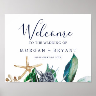 Modern Nautical   Greenery Wedding Welcome Poster
