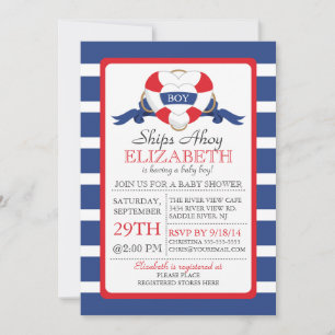 Modern Nautical Heart Buoy Boy Baby Shower Invitation