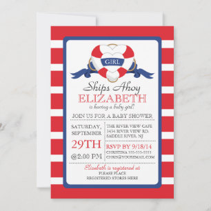 Modern Nautical Heart Buoy Girl Baby Shower Invitation