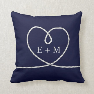 Modern Nautical Heart Rope Monogram Decorative Cushion