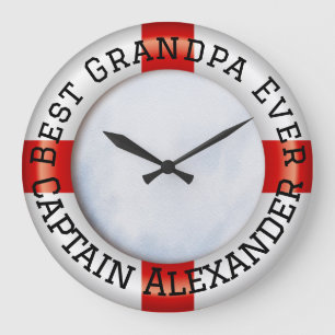 Modern Nautical Life Preserver Best Grandpa Ever Large Clock