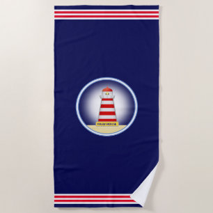 Modern Nautical Lighthouse on Navy Blue Beach Towel
