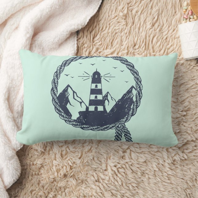 Modern Nautical Lighthouse Scene Lumbar Cushion (Blanket)