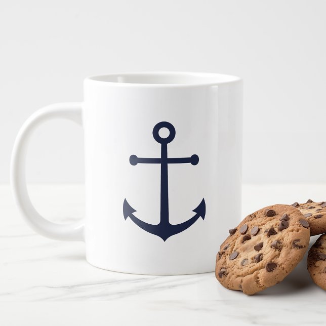 Modern Nautical Navy Blue Anchor  Large Coffee Mug (Creator Uploaded)