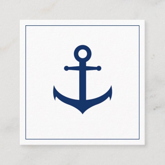 Modern Nautical Navy Blue Anchor Professional Square Business Card (Front)