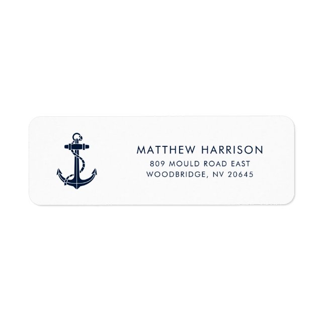 Modern Nautical Navy Blue Anchor Return Address (Front)