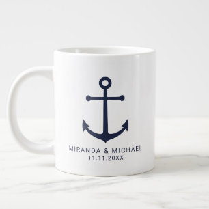 Modern Nautical Navy Blue Anchor Wedding Favour Co Large Coffee Mug