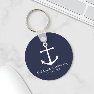 Modern Nautical Navy Blue Anchor Wedding Favour Key Ring