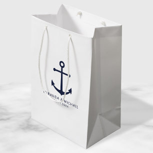 Modern Nautical Navy Blue Anchor Wedding Favour Medium Gift Bag