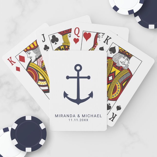 Modern Nautical Navy Blue Anchor Wedding Favour Playing Cards (Creator Uploaded)