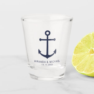 Modern Nautical Navy Blue Anchor Wedding Favour Shot Glass