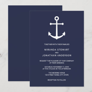 Modern Nautical Navy Blue Anchor Wedding Invitation