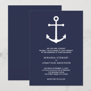 Modern Nautical Navy Blue Anchor Wedding Invitation