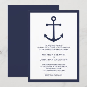 Modern Nautical Navy Blue Anchor Wedding Invitation
