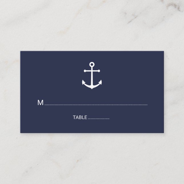 Modern Nautical Navy Blue Anchor Wedding Place Card (Front)