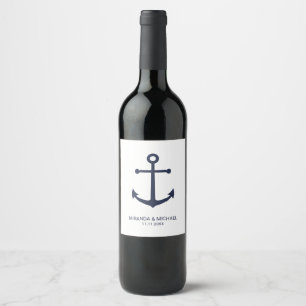 Modern Nautical Navy Blue Anchor Wedding Wine Labe Label