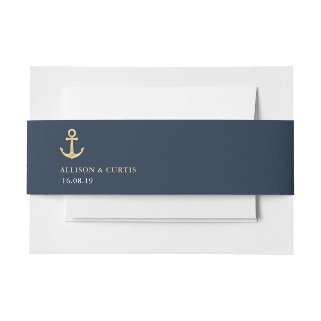 modern nautical navy blue belly band invitation belly band (Front Example)