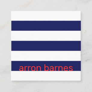 Modern Nautical Navy  Blue Striped Square Business Card