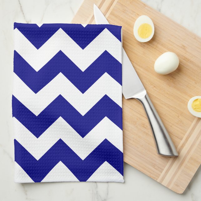 Modern Nautical Navy Blue White Chevron Tea Towel (Quarter Fold)