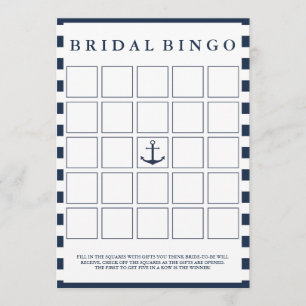 Modern Nautical Navy Bridal Shower Bingo Game