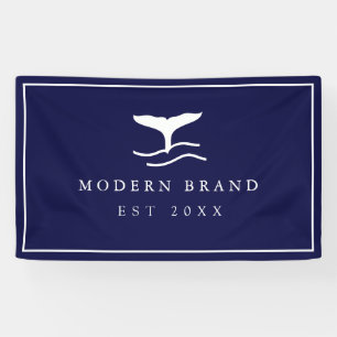 Modern Nautical Navy Elegant Coastal Whale Fin Banner