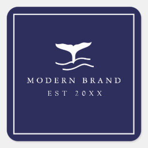 Modern Nautical Navy Elegant Coastal Whale Fin Square Sticker