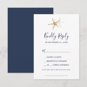 Modern Nautical Navy & Gold Starfish Song Request RSVP Card