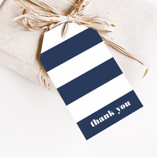 Modern Nautical Navy & White Stripe Thank You Gift Tags