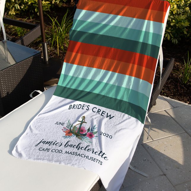 Modern Nautical Ocean Coral Bachelorette Weekend Beach Towel (Creator Uploaded)