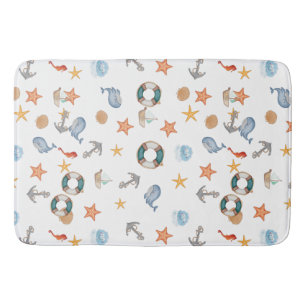 Modern nautical octopus beach ocean anchor white bath mat