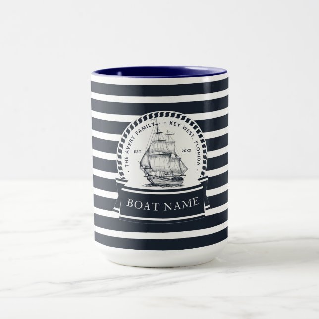 Modern Nautical Personalised Blue Boat Mug (Center)
