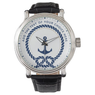 Modern Nautical Rope & Anchor Custom Text Watch