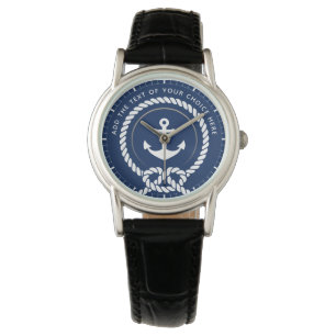 Modern Nautical Rope & Anchor Custom Text Watch