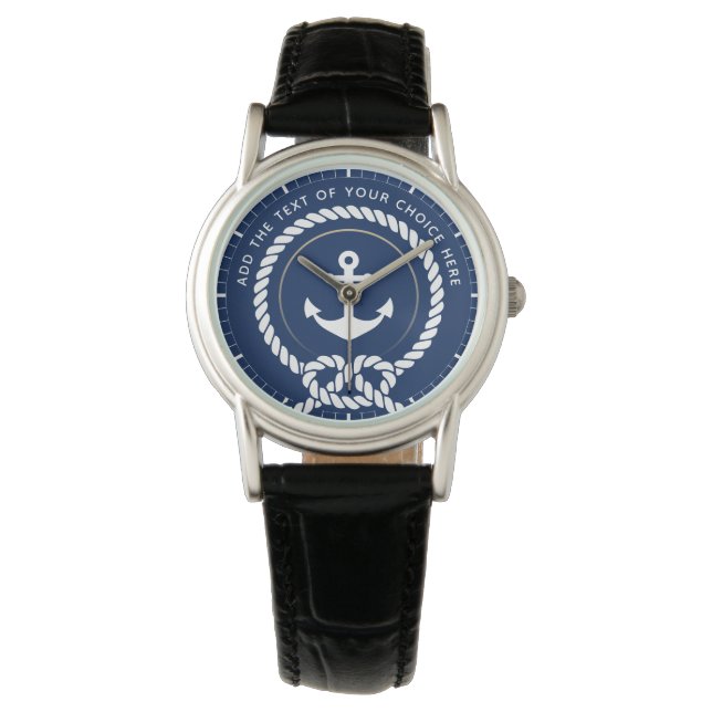 Modern Nautical Rope & Anchor Custom Text Watch (Front)