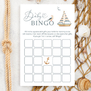 Modern Nautical Sailboat Baby Shower Game BINGO Flyer