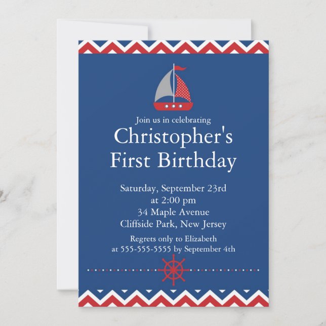Modern Nautical Sailboat Birthday Party Invitation (Front)