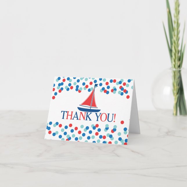 Modern Nautical Sailboat Boy Baby Shower Thank You (Front)