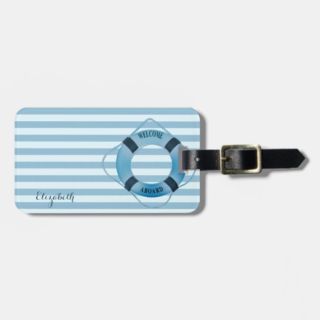 Modern Nautical Sailor Lifebelt,Stripes Luggage Tag (Front Horizontal)