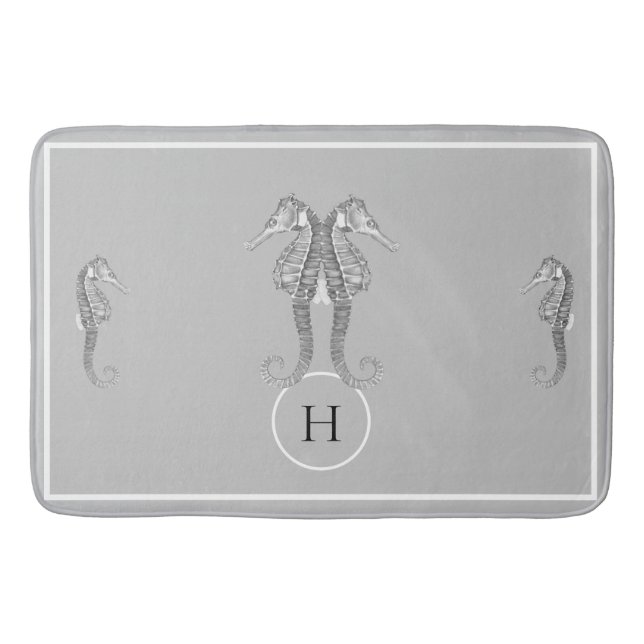 Modern Nautical Seahorse  Marine Grey  Kitchen  Bath Mat (Front)