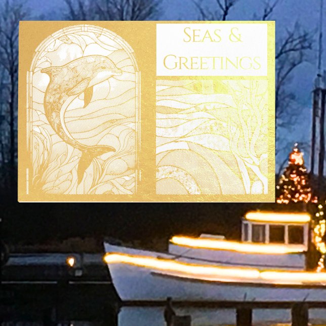 Modern Nautical Seas & Greetings Dolphin Foil Card (Creator Uploaded)